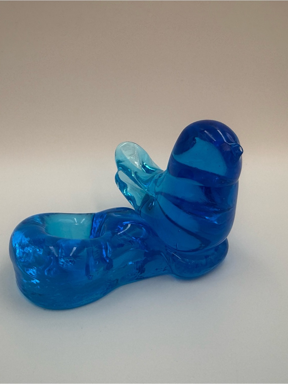 Vintage Bluebird of Happiness Candle Holder – Leo Ward Signed 1987 Cobalt Glass